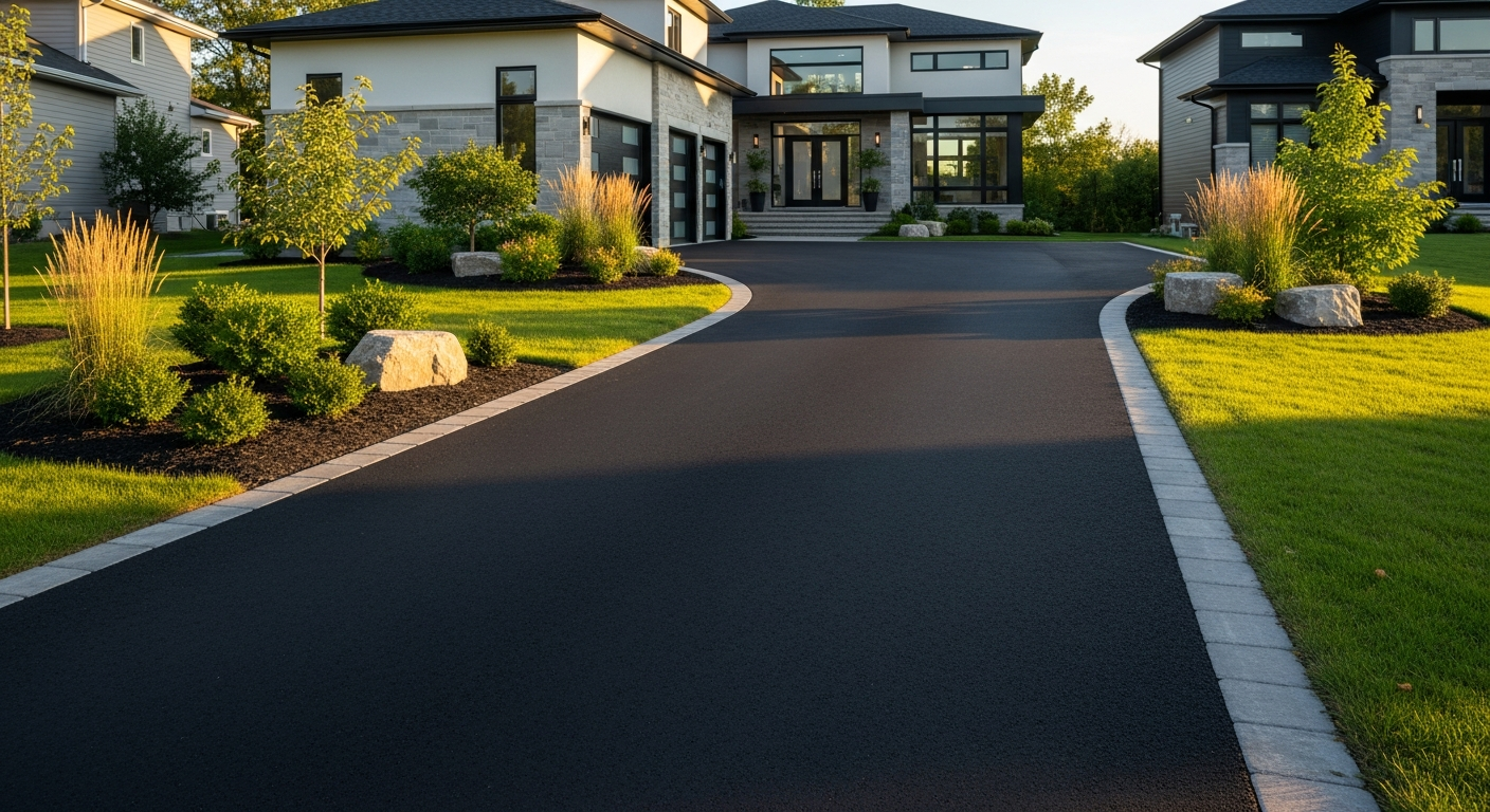 Beautiful finished asphalt driveway at modern Ottawa suburban home