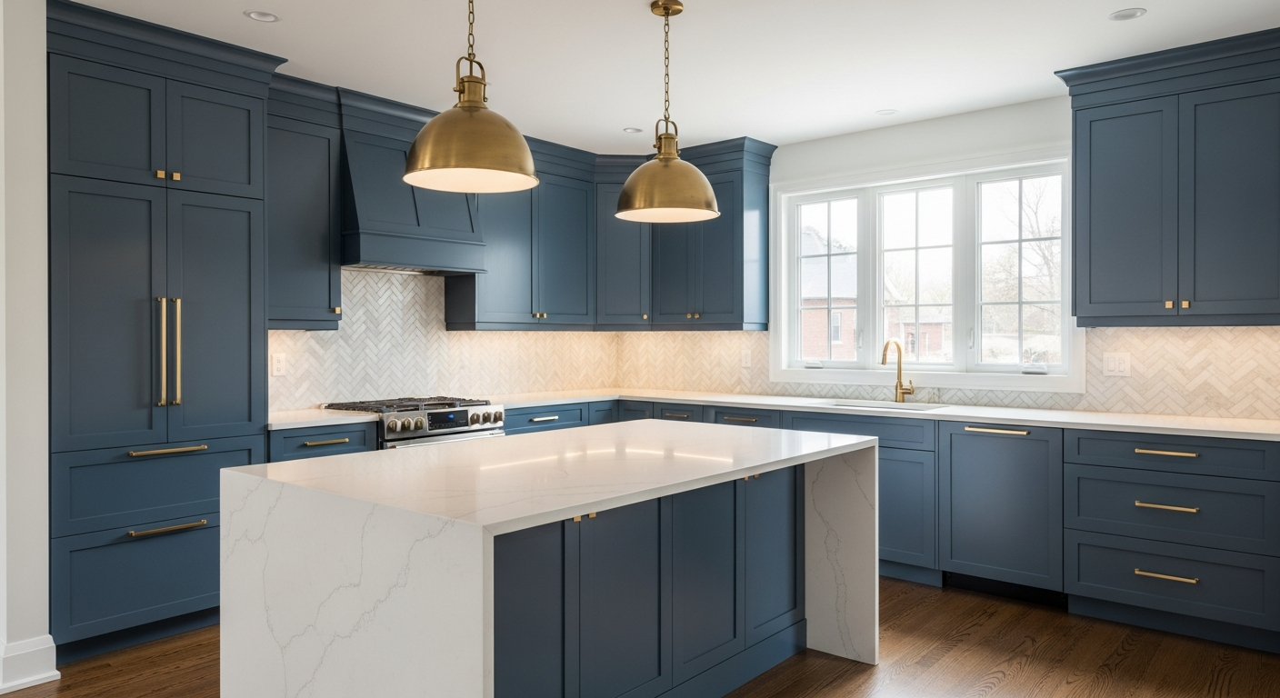 Stunning modern kitchen renovation in Ottawa featuring quartz countertops, custom cabinetry, and pendant lighting
