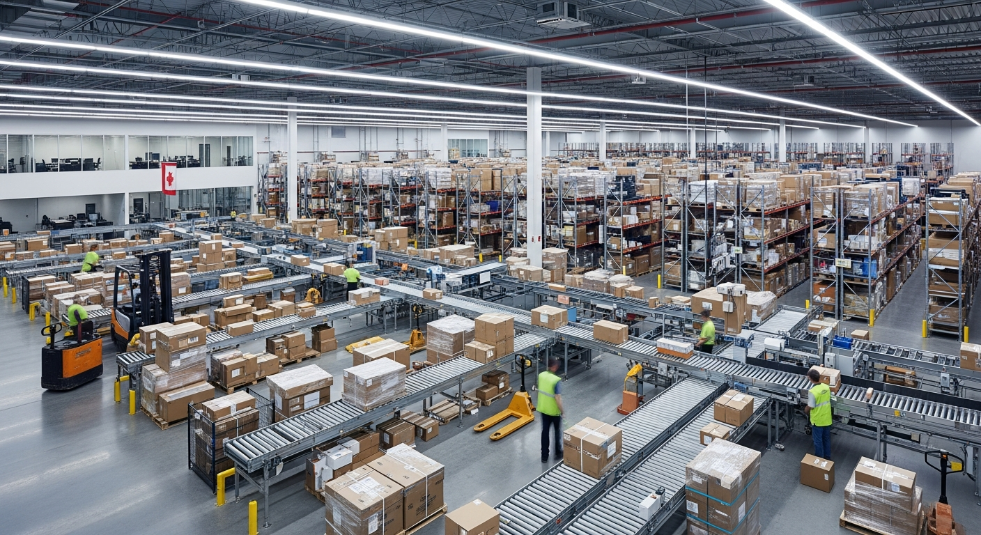 Inside an Ottawa 3PL warehouse showing organized shelving and fulfillment operations