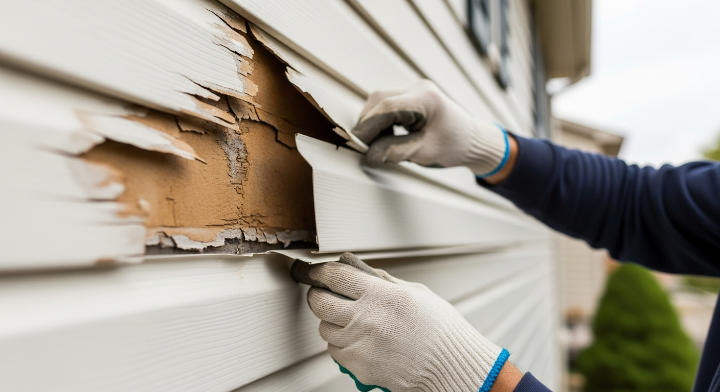 Professional Ottawa siding repair contractor replacing damaged vinyl siding panels