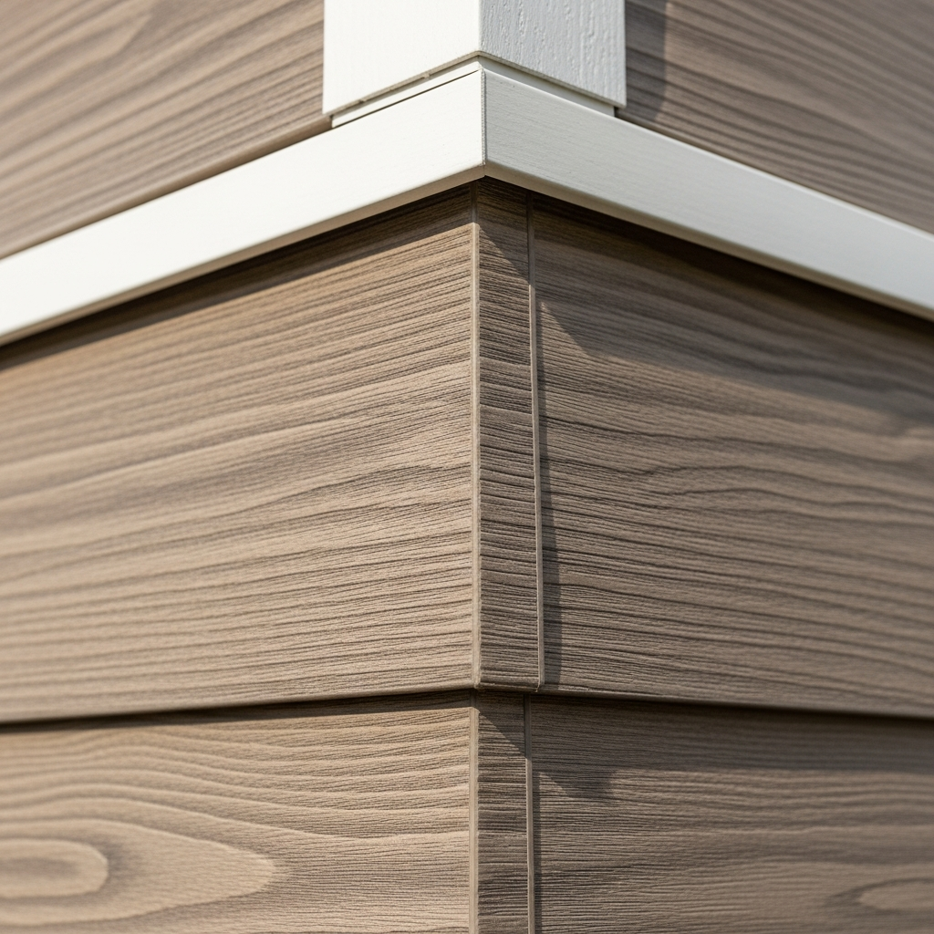 Close-up macro view of fiber cement plank siding texture showing wood grain finish on Ottawa home