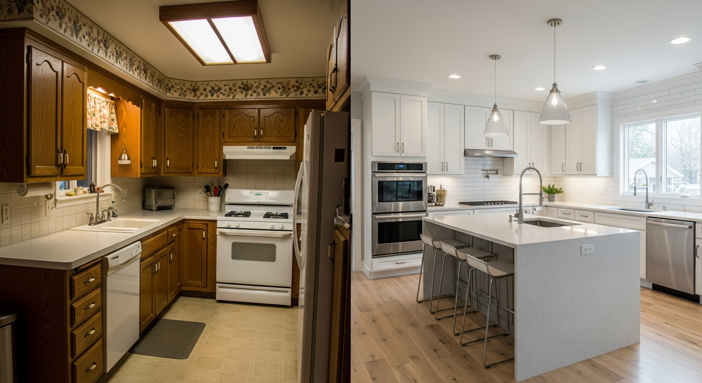 Before and after kitchen renovation transformation in an Ottawa home