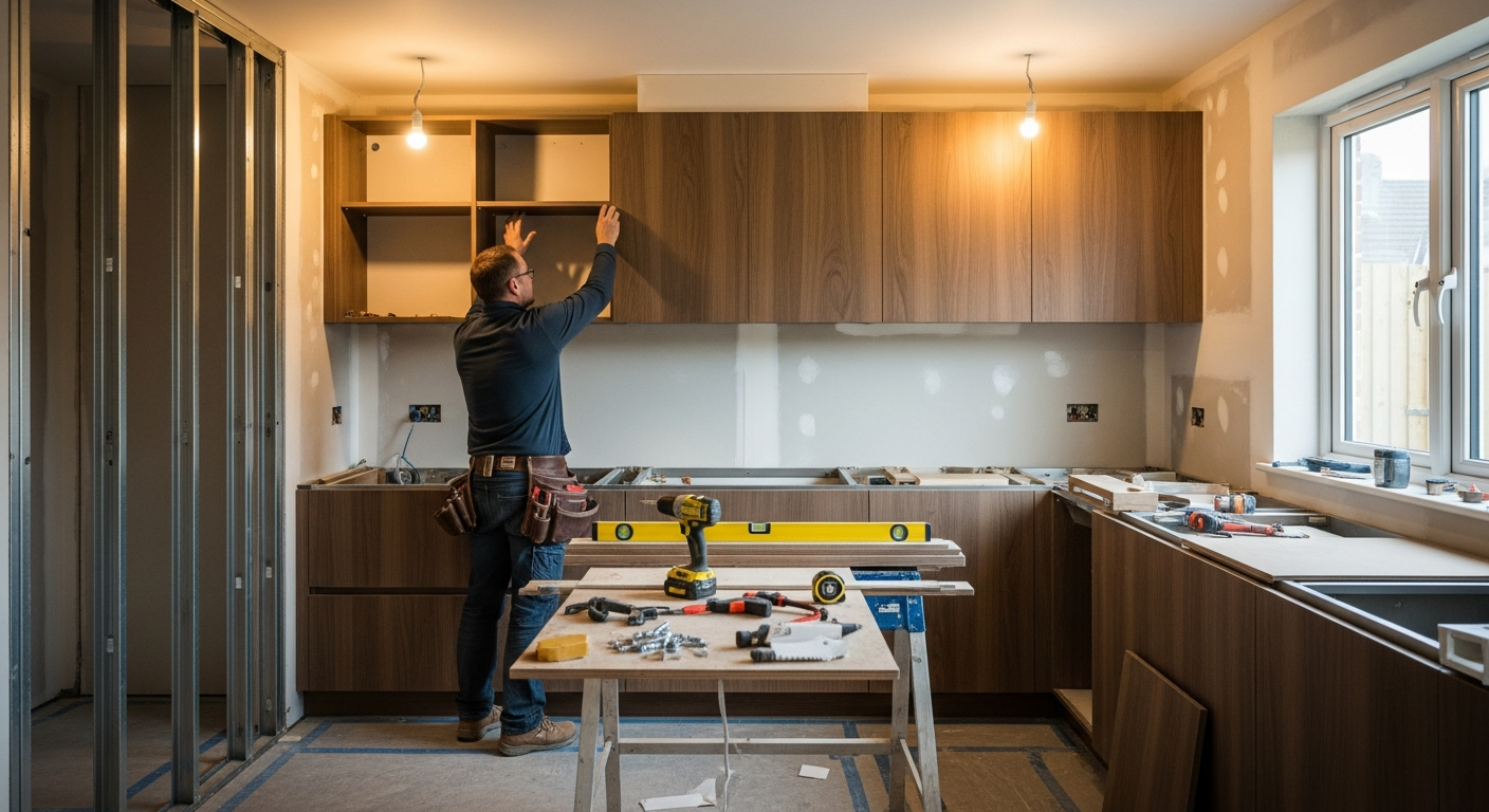 Kitchen renovation in progress in Ottawa showing professional cabinet installation and craftsmanship