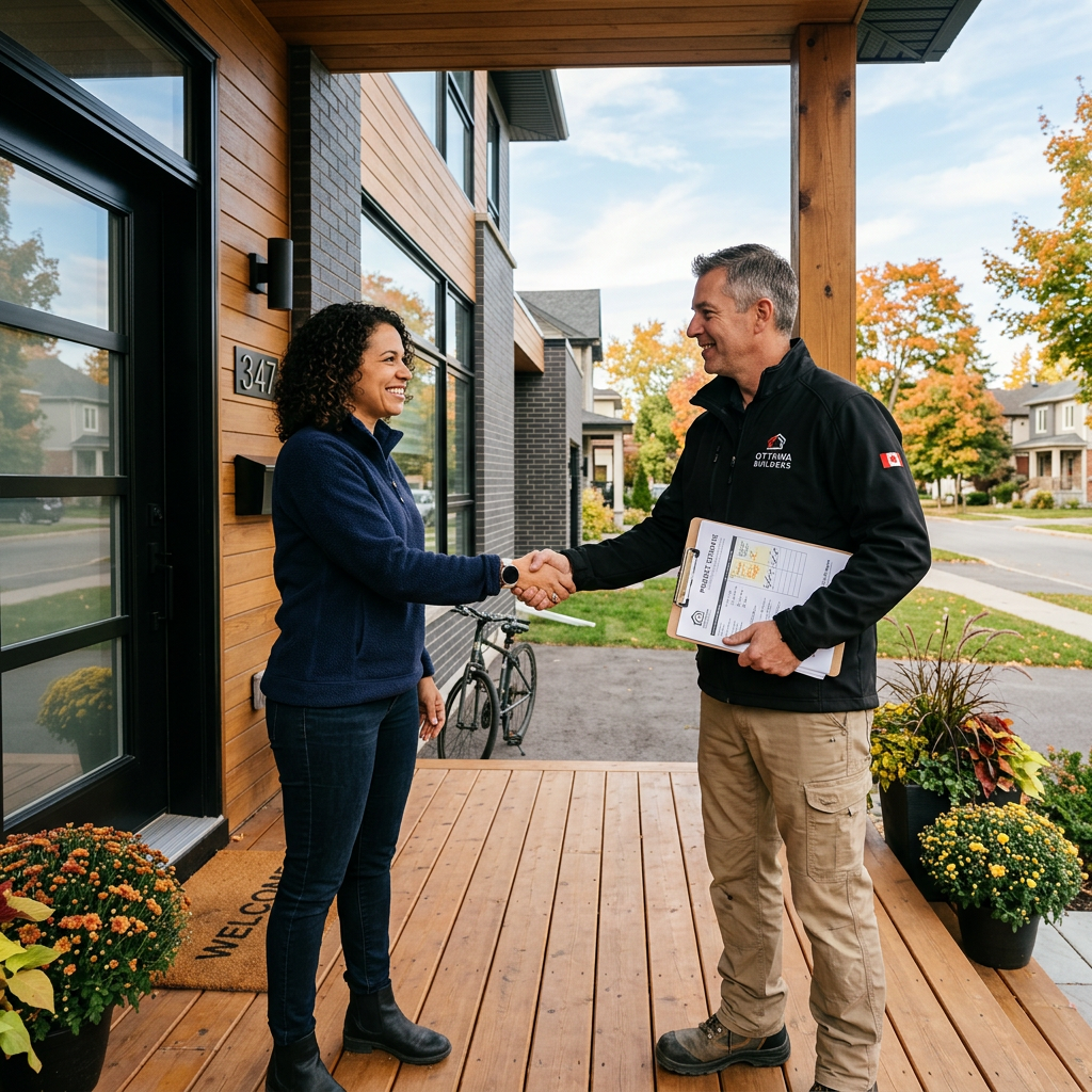 Ottawa homeowner shaking hands with a vetted professional contractor