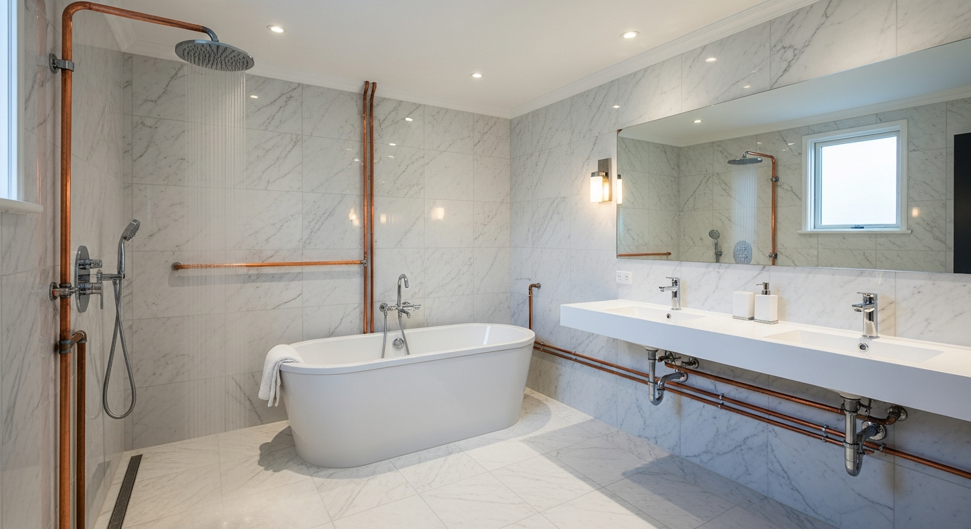Modern bathroom renovation with professional plumbing installation in Ottawa home